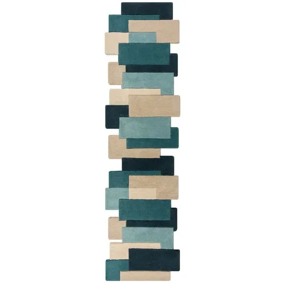 Collage Cut-Out Runner Rug with Abstract Design - Teal, Wool alternate view