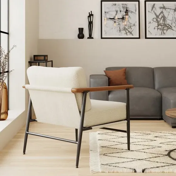 Accent Chair with Metal Arms - Natural, Boucle alternate view