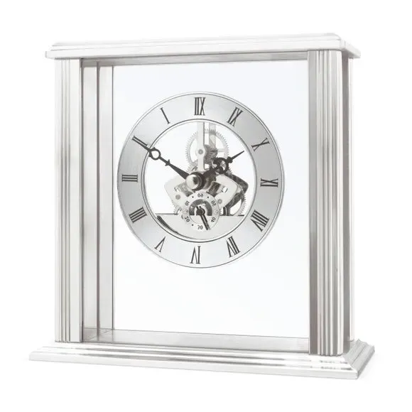 Skeleton Mantel Clock - Silver, Metal alternate view