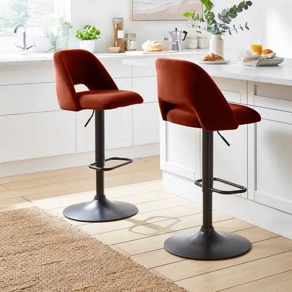 Adjustable Height Bar Stool - Orange, Velvet alternate view