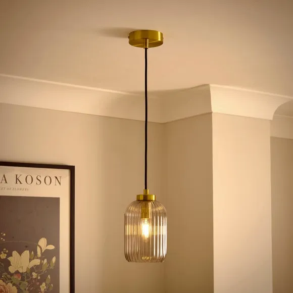 Riley Ribbed Adjustable Pendant Light - Smoke alternate view