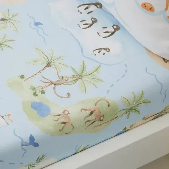 Adventure Maps Set of 2 Fitted Sheets - Blue, Cotton product