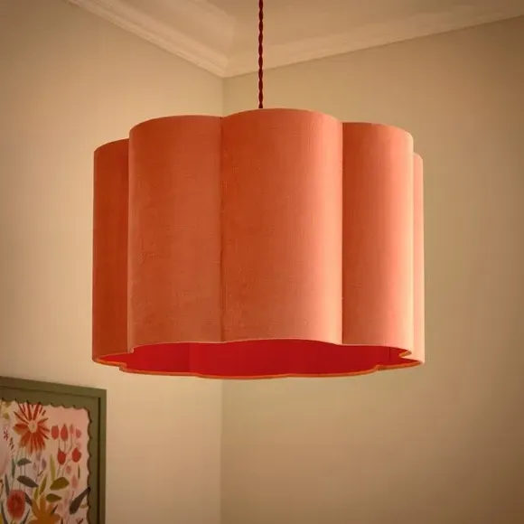 Flower-Shaped Drum Lamp Shade - Coral, Velvet by Dunelm, alternate view