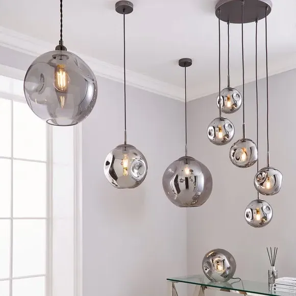 Alexis Glass Easy Fit Pendant Shade - Grey by Dunelm, image 6