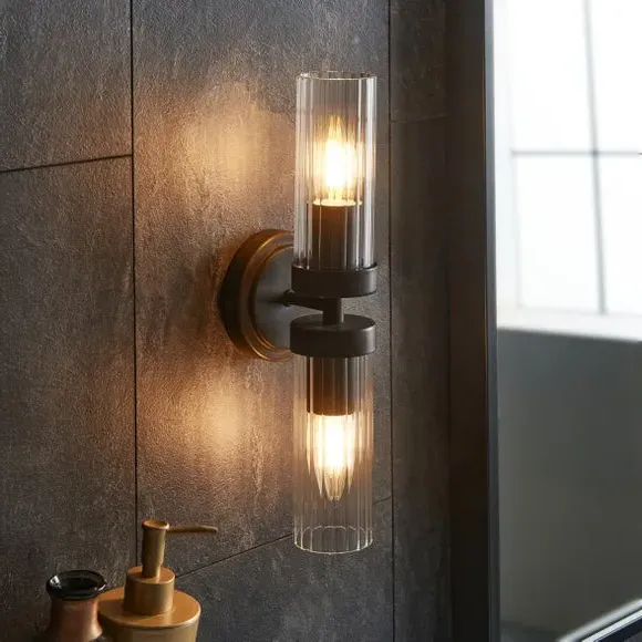Alyn Ribbed 2-Light Bathroom Wall Light - Black
