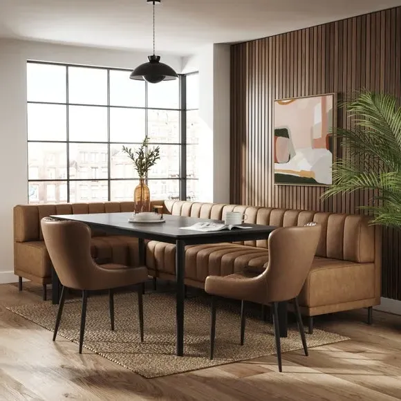 Amali Left Hand Dining Bench - Tan, Faux Leather alternate view