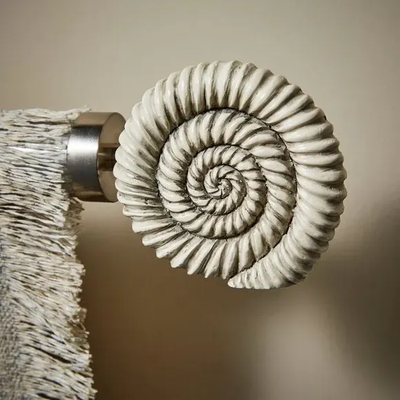 Ammonite Curtain Finial Pair - Satin Steel Silver alternate view