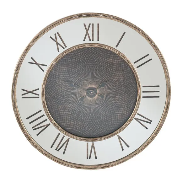 Geo Print Mirror Round Wall Clock - Gold, Wood alternate view