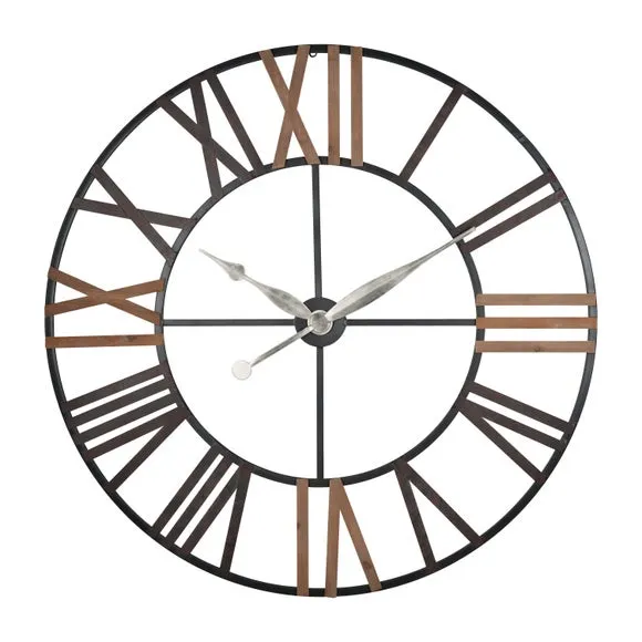 Round Wall Clock with Roman Numerals - Grey, Iron alternate view
