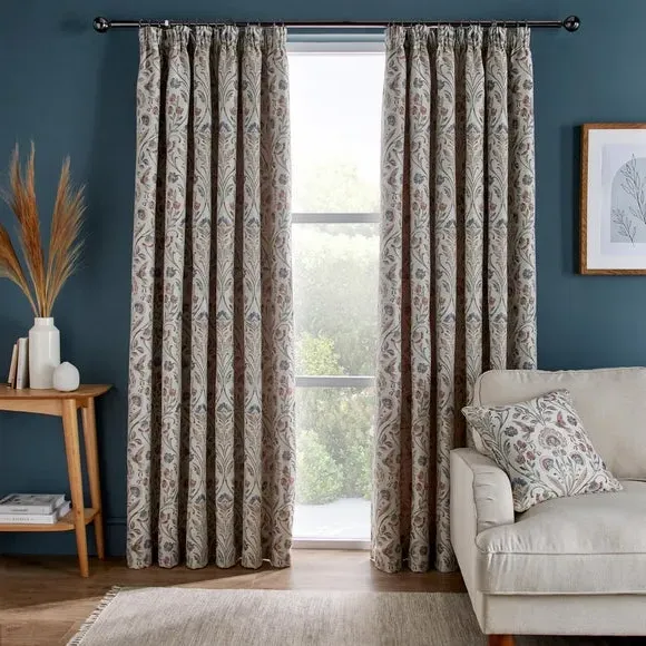 Jacquard Pencil Pleat Curtains - Natural, Polyester alternate view