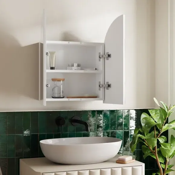 Arched Mirror Wall Cabinet - White, Wood alternate view