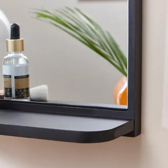 Arched Wall Mirror with Shelf - Black alternate view