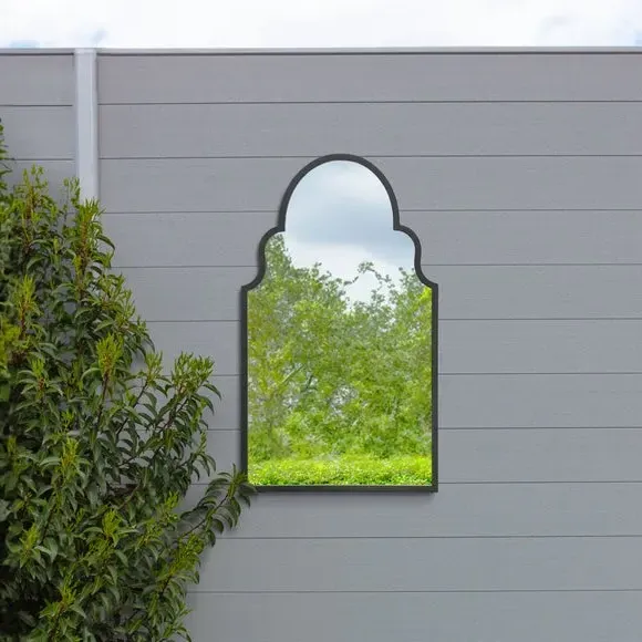 Arched Wall Mirror Indoor Outdoor - Black, Metal alternate view