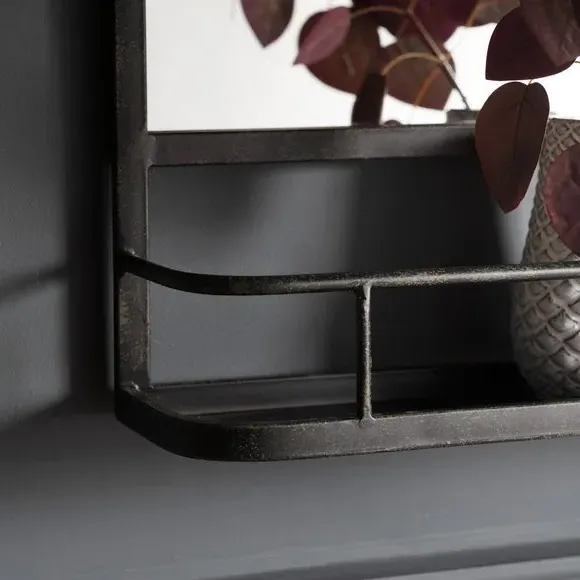 Argentine Rectangle Overmantel Wall Mirror with Shelf - Grey, Metal alternate view