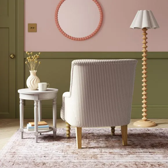 Striped Armchair with Button Detail - Mushroom alternate view