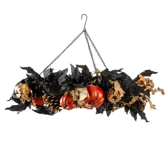 Hanging Wreath with Pumpkins - Multicolor alternate view