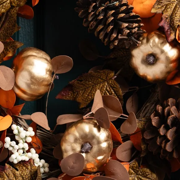 Pumpkin Wreath with Pine Cones - Brown, Artificial alternate view