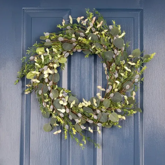 Artificial Eucalyptus Wreath - Green, Mixed Foliage alternate view