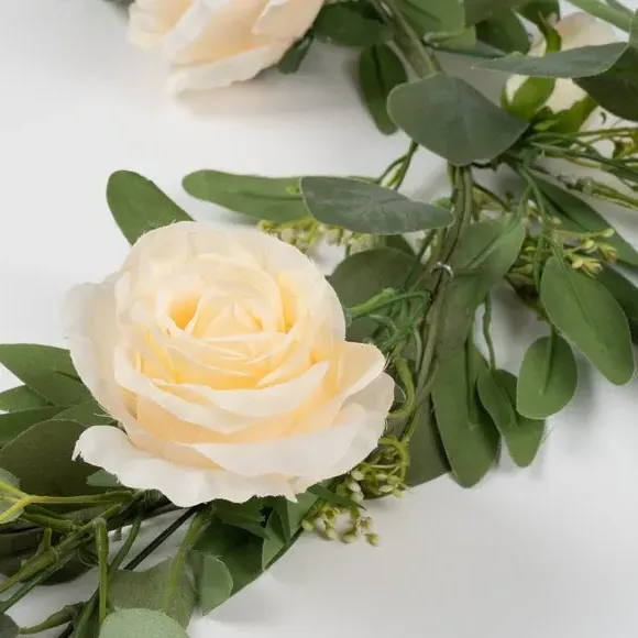 Artificial Eucalyptus & Rose Garland - Cream alternate view