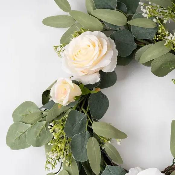Round Eucalyptus Wreath with Roses - Green alternate view
