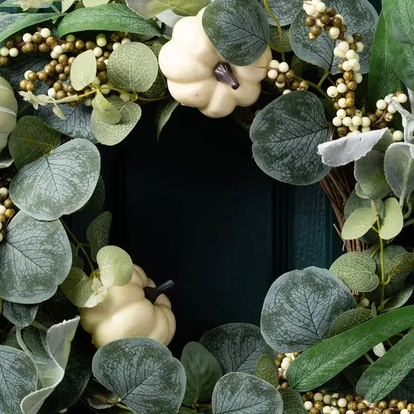 Pumpkin Wreath with Berries - Green, Artificial alternate view
