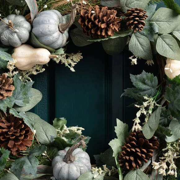 Artificial Pumpkin Wreath - Green, Mixed Foliage alternate view