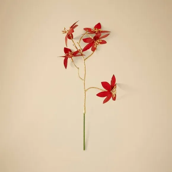 Metallic Poinsettia Pick Tree Decoration - Red alternate view