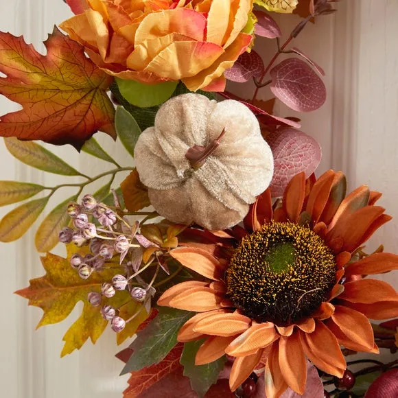 Artificial Pumpkin Sunflower Wreath - Orange alternate view
