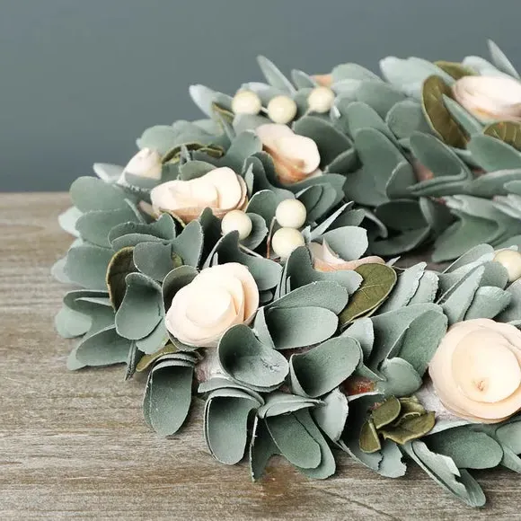 Artificial Rose Wreath - Green, Mixed Materials alternate view