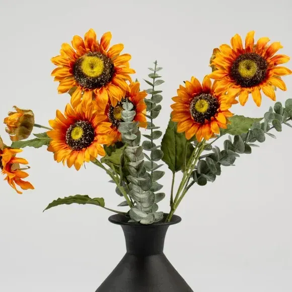 Artificial Sunflower Bouquet - Yellow, Black Vase alternate view