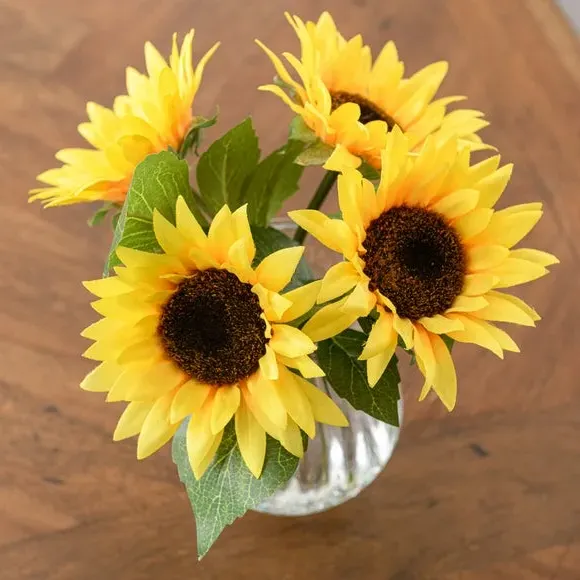 Artificial Sunflower Bouquet - Yellow, Glass Vase alternate view