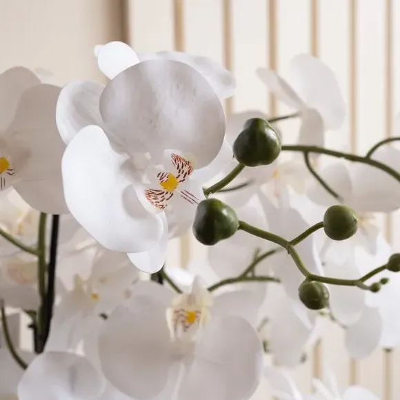 Artificial Orchid Plant - White, Ceramic Pot alternate view
