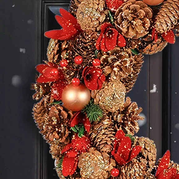 50cm Winter Wreath Hand-Crafted - Red, Mixed alternate view