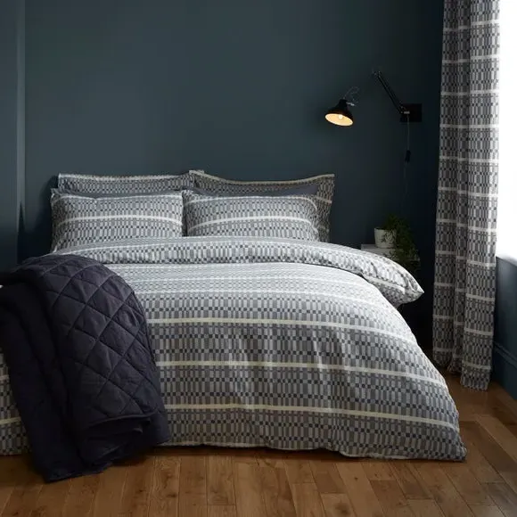 Ash Geometric Duvet Cover & Pillowcase Set - Blue, Cotton product
