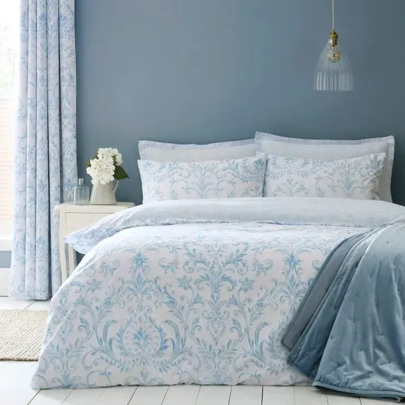 Ashleigh Damask Duvet Cover & Pillowcase Set - Blue, Cotton product
