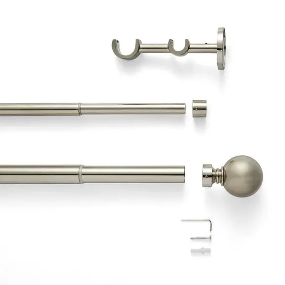 Ashton Double Layer Extendable Curtain Pole - Satin Steel Silver by Dunelm, image 2
