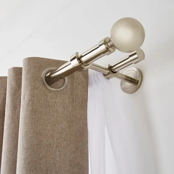 Ashton Double Layer Extendable Curtain Pole - Satin Steel Silver by Dunelm, image 4