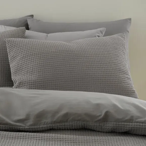 Ashton Waffle Duvet Cover & Pillowcase Set - Mole, Cotton alternate view