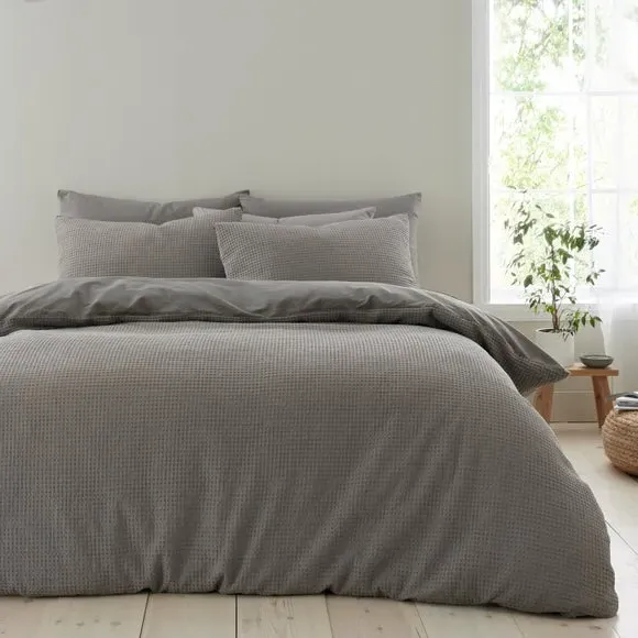 Ashton Waffle Duvet Cover & Pillowcase Set - Mole, Cotton product