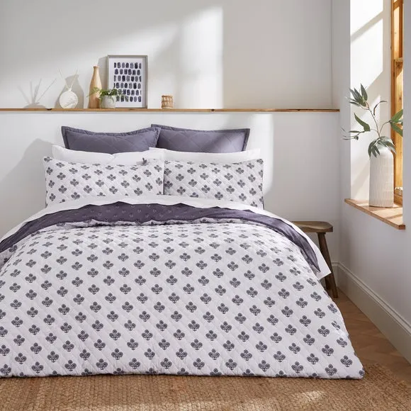 Ashwin Floral Blockprint Duvet Cover and Pillowcase Set - Blue product