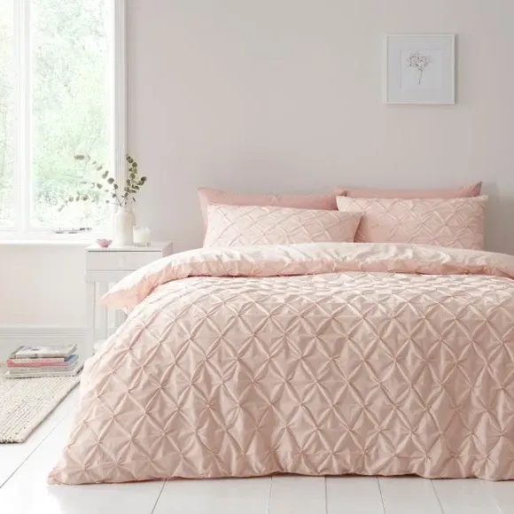 Aster Pintuck Duvet Cover & Pillowcase Set - Chalk Pink, Cotton product
