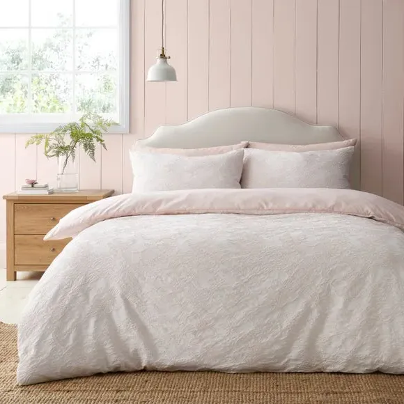 Aurora Floral Jacquard Duvet Cover & Pillowcase Set - Chalk Pink product