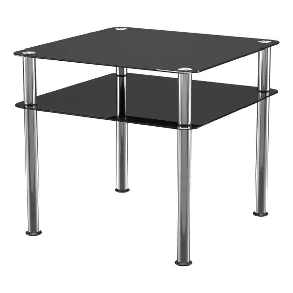 Square Coffee Table with Shelf - Black, Glass alternate view