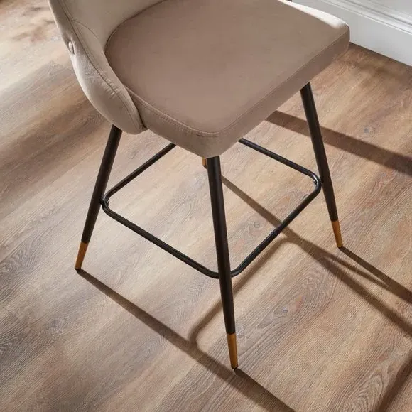 Ariana Bar Stool with Quilted Back - Mink, Velvet alternate view