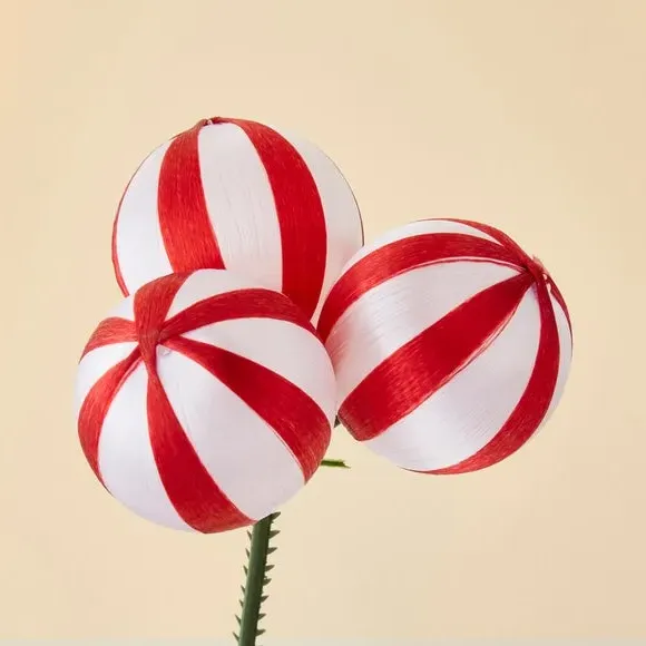Red and White Thread Bauble Pick Tree Decoration alternate view