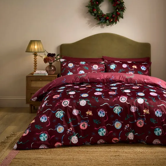 Baubles Duvet Cover & Pillowcase Set - Red, Velour product
