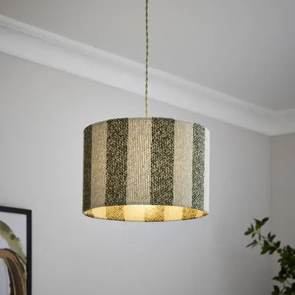 Beatrice Boucle Stripe Drum Lamp Shade - Olive Green, Polyester product