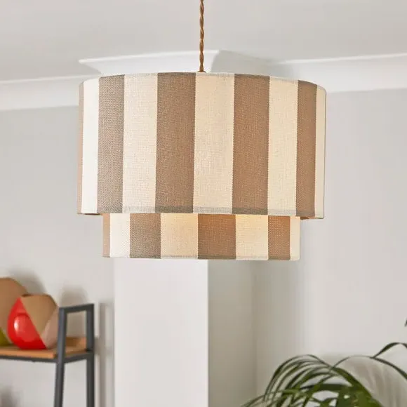 Beatrice Stripe Two Tier Lamp Shade - Natural, Polycotton product