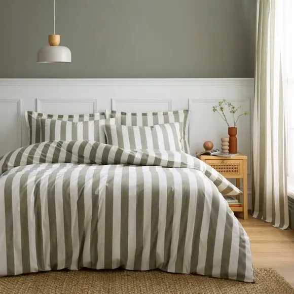 Beatrice Woven Stripe Duvet Cover & Pillowcase Set - Olive Green, Cotton product