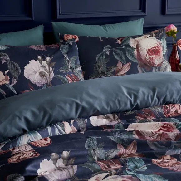 Beatrix Floral Duvet Cover & Pillowcase Set - Grey, Velvet alternate view